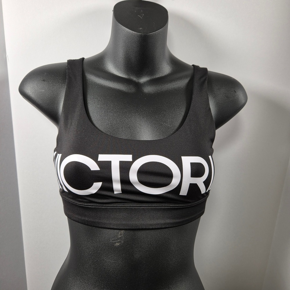 Victoria Secret Victoria Sports SpellOut Wire Fee Bra SZ ExtraSmall Black White